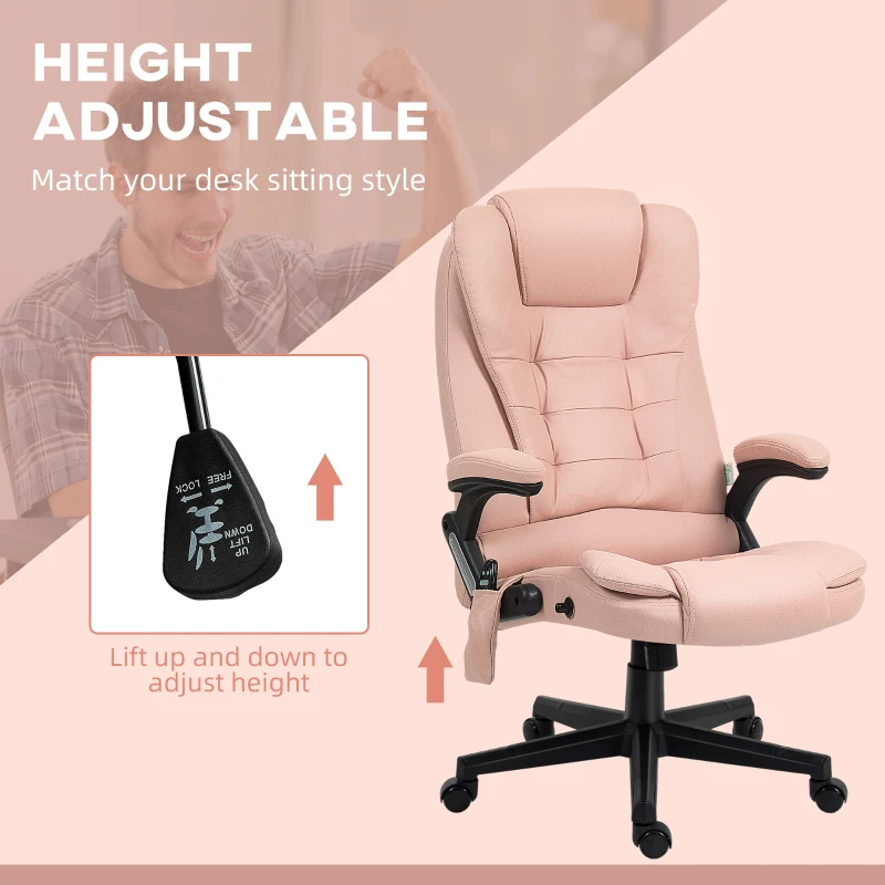 Vinsetto 6 Point Vibrating Massage Office Chair with Heat, Microfiber Massage Desk Chair with Reclining Backrest, Pink