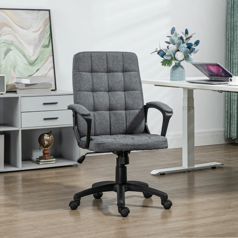 Vinsetto Fabric Office Chair, Computer Desk Chair, Swivel Task Chair with Arms, Adjustable Height, Swivel Wheels, Mid Back, Charcoal Gray