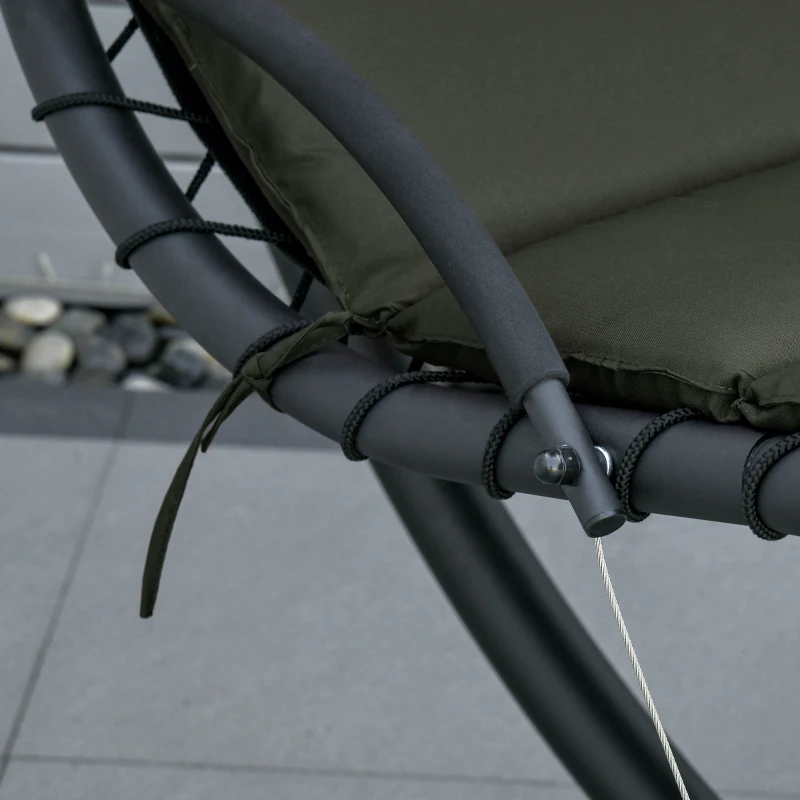 Outsunny Floating Chaise Lounge Outdoor Porch Swing Chair Hanging Hammock Reclining Seat  w/ Arc Stand & Canopy Umbrella Charcoal Grey