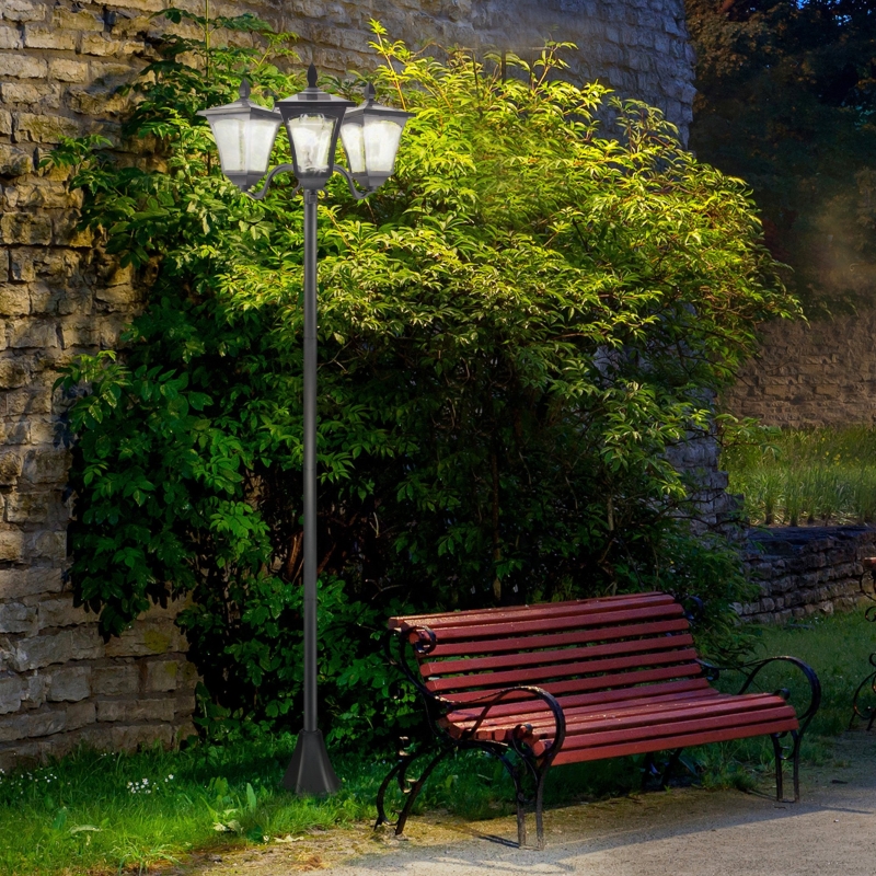 Outsunny Outdoor Solar Lamp Post, Vintage Style, Dimmable, Waterproof, for Garden Lawn Pathway Walkway, Black