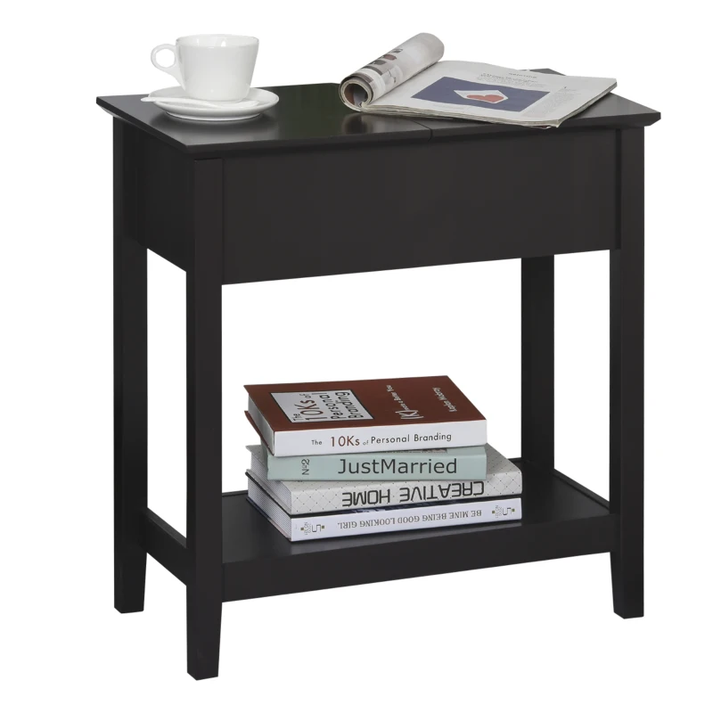 HOMCOM End Table, Narrow Side Table with Flip Top, Storage Cabinet, Bottom Shelf for Living Room, Dark Coffee