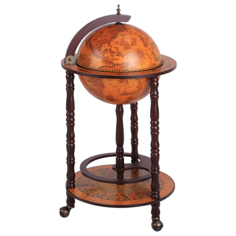 HOMCOM Rolling 18" Globe Bar, Liquor Cabinet with Bottle Shelf Holder Wine Host Trolley with Wheels