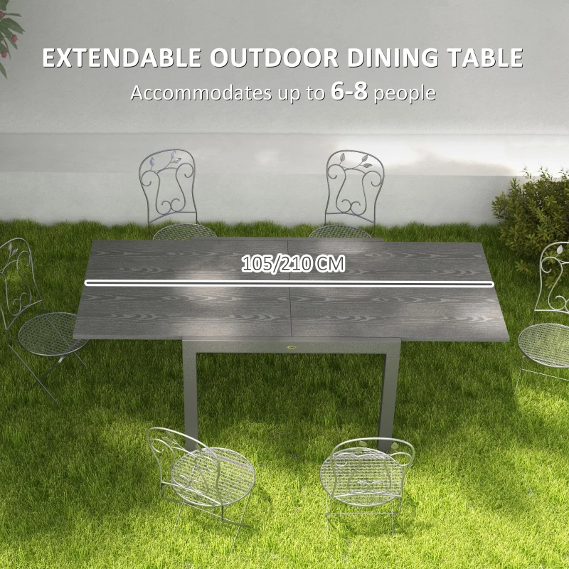 Outsunny Patio Table for 6-8 People, Aluminum Frame Rectangle Garden Table with Wood Effect Steel Top, for Backyard, Dark Gray