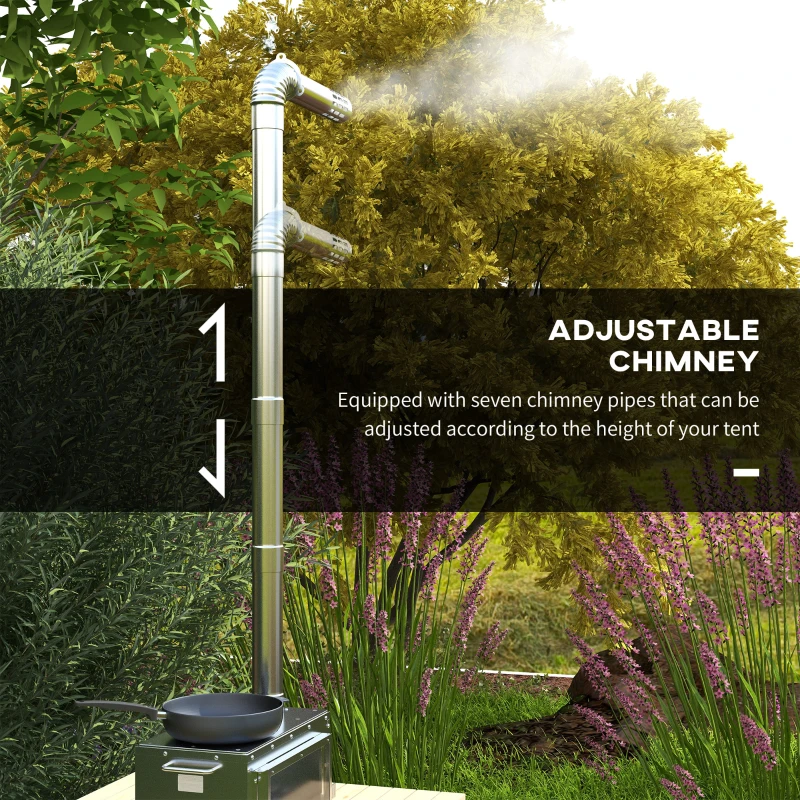 Outsunny Stainless Steel Wood Stove with Chimney and Carry Bag, Portable & Foldable, for Hot Tent, Camping, Cooking, Heating