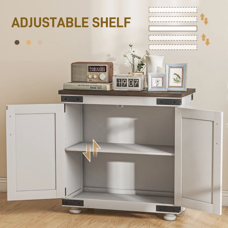 HOMCOM Sideboard Buffet, Kitchen Storage Cabinet with Barn Door and Adjustable Shelves, White and Brown