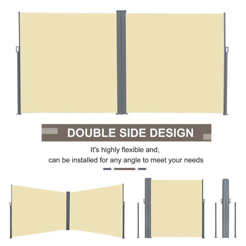 Outsunny 20' Double Retractable Patio Side Awning Garden Sun Shade with UV-Fighting Screen, Auto Pull-Back Function, & Steel Frame, Outdoor or Indoor Use, Beige