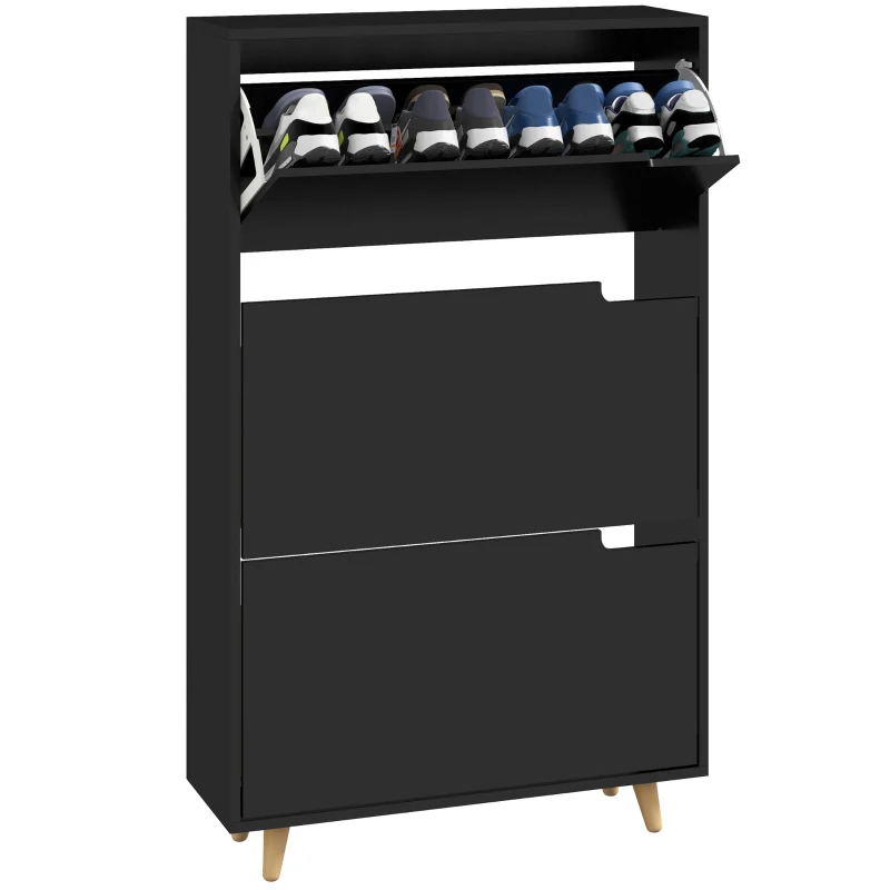 HOMCOM Slim Shoe Storage Cabinet with 3 Flip Drawers and Adjustable Shelves, Shoe Cabinet for 18-24 Pairs, Black