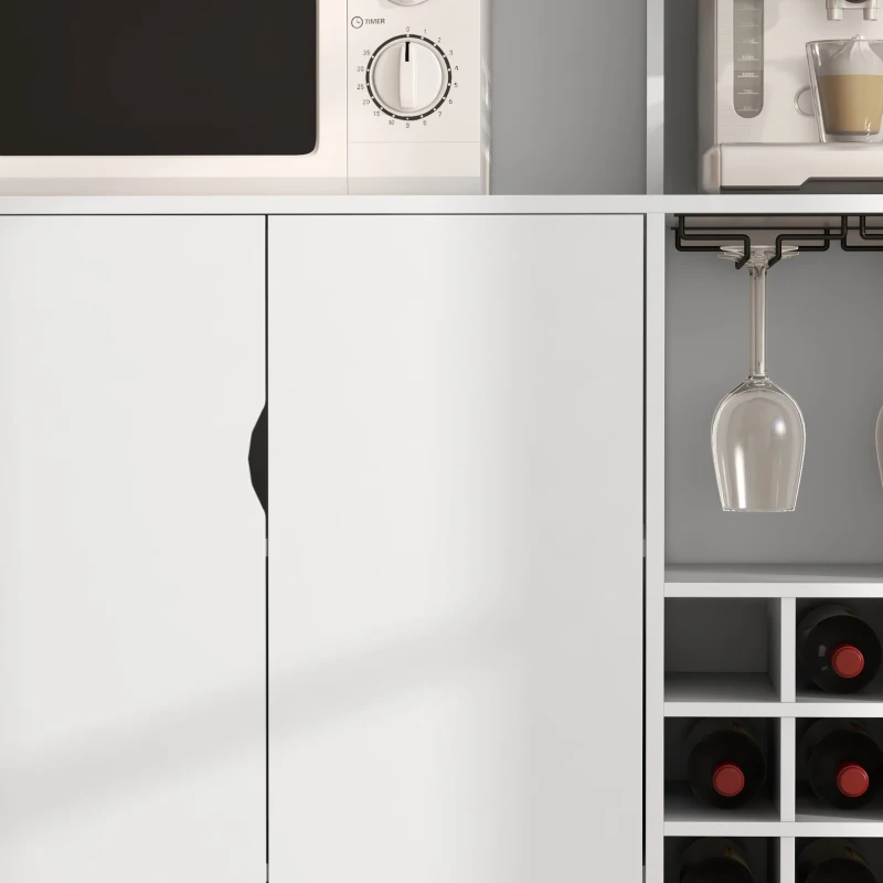 HOMCOM Coffee Bar Cabinet, Kitchen Hutch with Wine Storage, Microwave Countertop, Drawer and Tempered Glass Doors, White