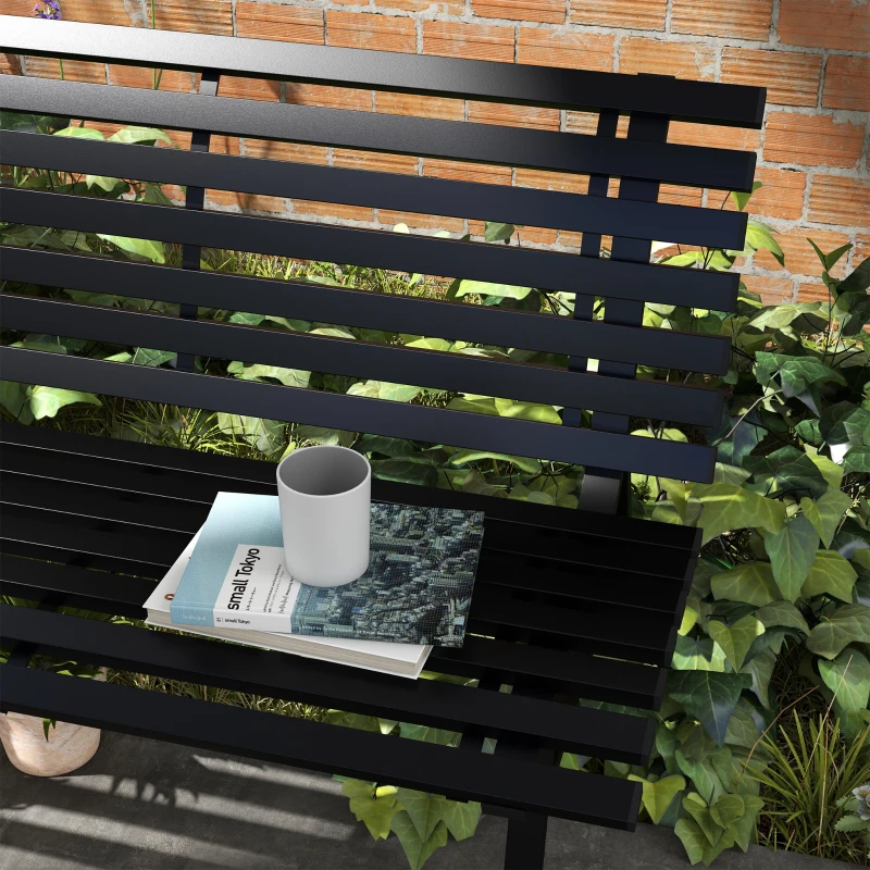 Outsunny Outdoor Bench Patio Bench, Aluminum Lightweight Park Bench with Slatted Seat, Black