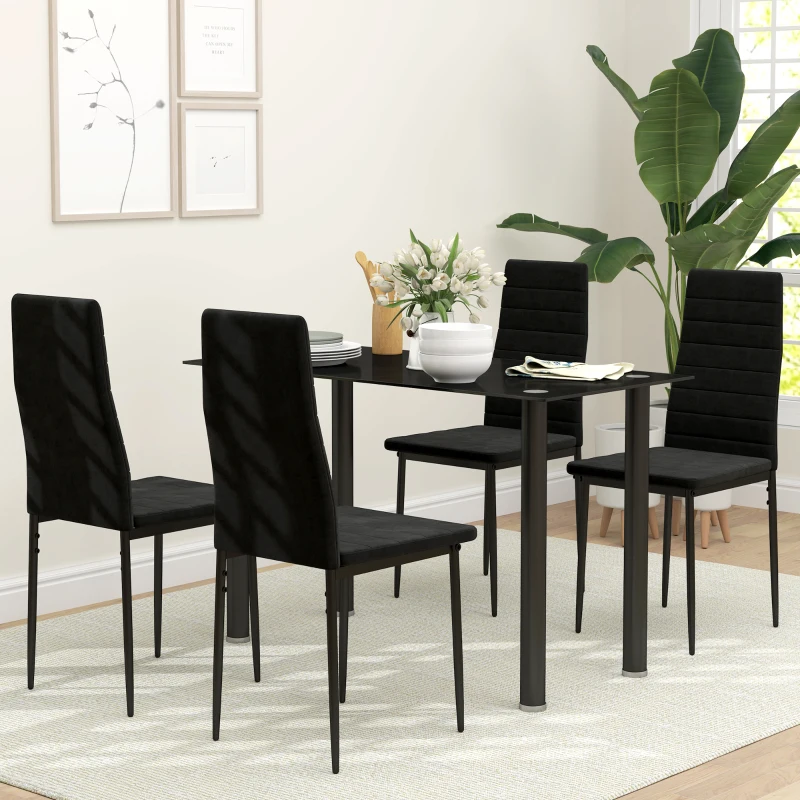 HOMCOM Modern Dining Chairs, Set of 4, High Back Upholstery and Metal Legs for the Living Room, Kitchen, Home Office, Black