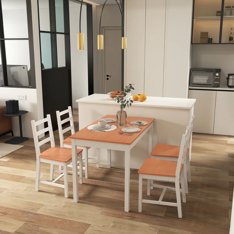HOMCOM Dining Table Set for 4, 5 Piece Modern Kitchen Table and Chairs, Solid Wood Dining Room Set for Small Spaces, Breakfast Nook, White