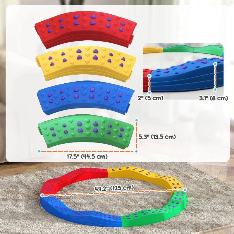 Qaba 8PCs Kids Balance Beam Stepping Stones w/ Non-slip Foot Pads
