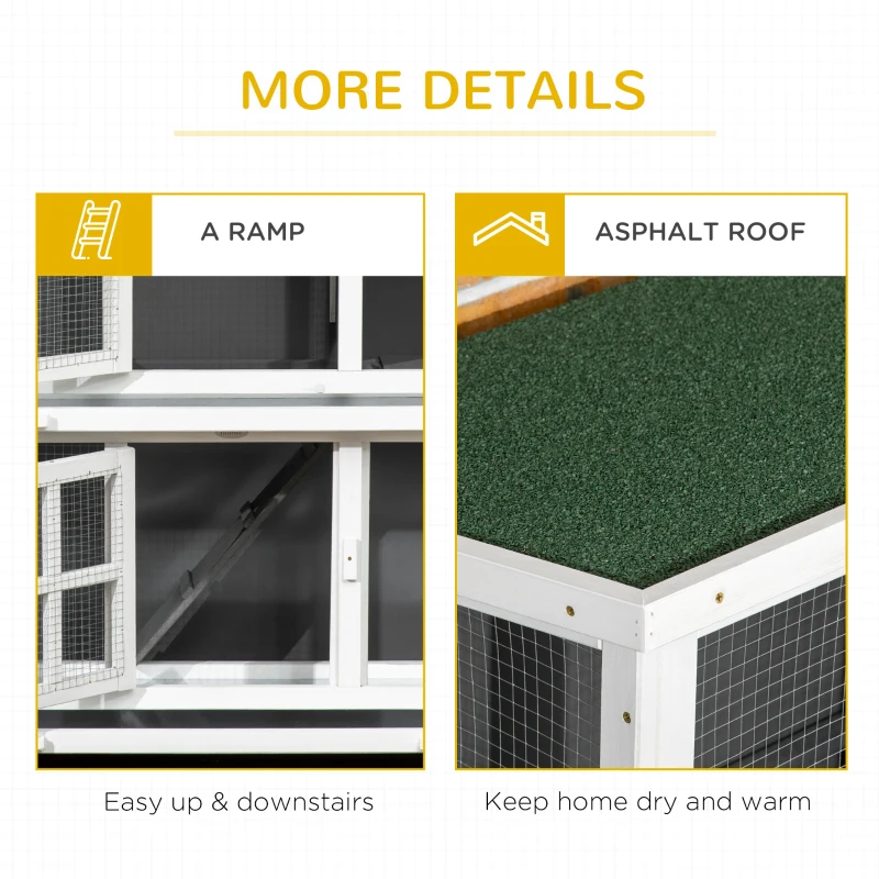 PawHut 2 Tier Wooden Rabbit Hutch with Wheels, Waterproof Roof, Removable Tray for Outdoor & Indoor, Dark Grey