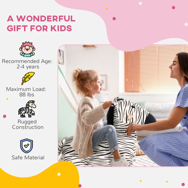 Qaba Zebra Shaped Kids Rocking Horse with Realistic Sound for 2-4 Years, Black