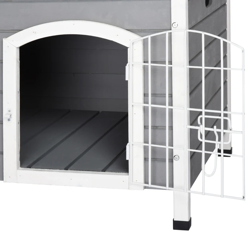 PawHut 31" Folding Dog House, Portable Pet Crate Kennel, Wooden Wire Cage for Miniature and Small Sized Dogs with Lockable Doors Open Top Removable Tray, Grey