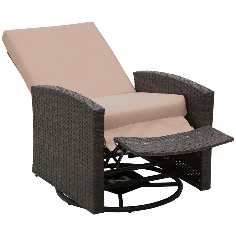 Outsunny Outdoor Rattan Wicker Lounge Chair with Footrest & Soft Cushion for Patio, Garden, Backyard, Khaki