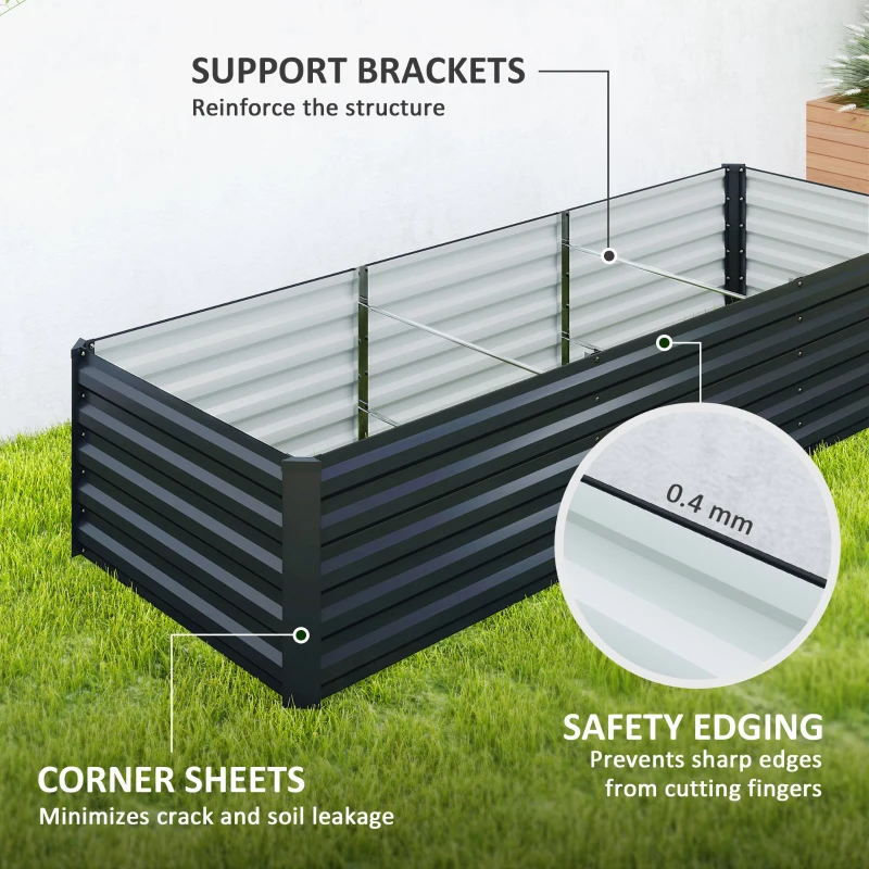 Outsunny 8 x 2.6 x 1.5ft Galvanized Raised Garden Bed, Reinforced Outdoor Planter Box with Open Bottom, Dark Grey