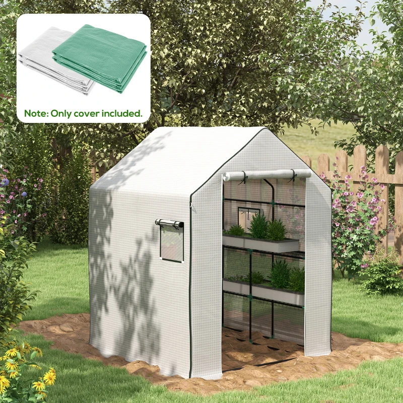 Outsunny Set of 2 Model 01-0472 Walk-in Greenhouse Cover Replacements, 55" x 56.25" x 74.75" Reinforced Anti-Tear PE Hot House Covers, Green & White