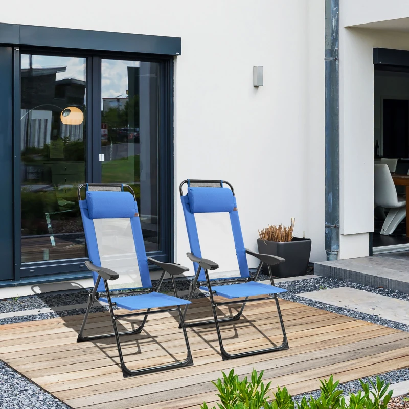 Outsunny Double Camping Chairs Foldable w/ Reclining & Headrest, Blue