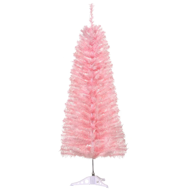 HOMCOM 4FT Artificial Christmas Tree Holiday Xmas Holiday Pencil Tree Decoration with Automatic Open for Home Party, Pink