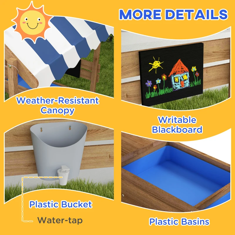Outsunny Wooden Sandbox with Canopy, House Design for 3-7 Years Old, Brown