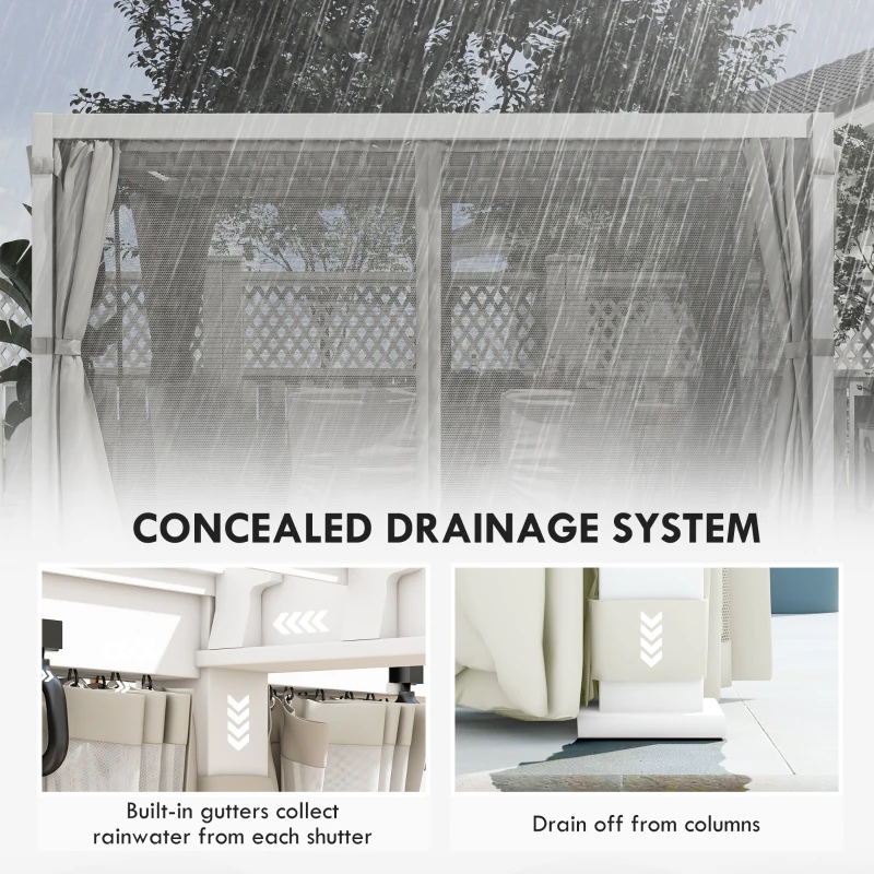 Outsunny 10' x 13' Outdoor Retractable Pergola w/ Sun Shade Aluminum Louvered Top, Pergola w/ Canopy, Curtains, Netting, Cream