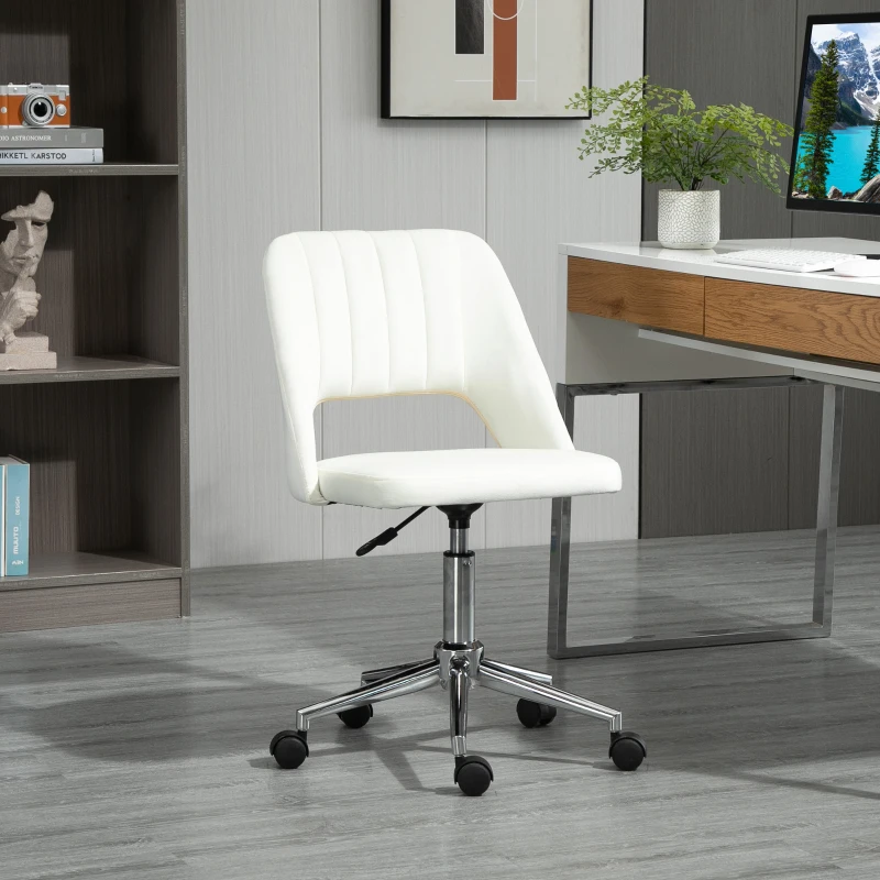 Vinsetto Modern Mid Back Office Chair with Velvet Fabric, Swivel Computer Armless Desk Chair with Hollow Back Design for Home Office, Cream White