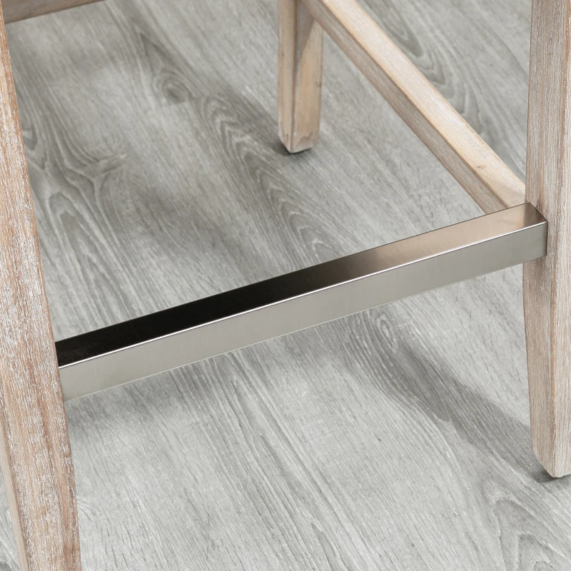 HOMCOM Counter Height Bar Stools Set of 2, 27" Seat Height Upholstered Barstools, Farmhouse Kitchen Island Stools with Nailhead-Trim, Tufted Back and Wooden Legs, Light Gray