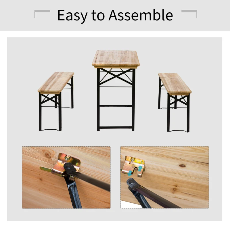 Outsunny 3 Pieces Folding Picnic Table Set, Portable Folding Picnic Table and Benches with Steel Frame for Garden, Park, Natural Wood