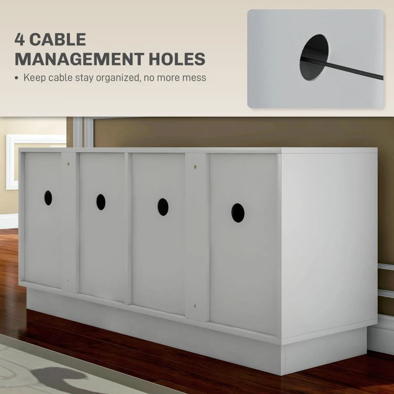 HOMCOM Modern TV Stand for up to 55" TV, TV Cabinet with 4 Soft Hinged Doors, 4 Cable Holes and 2 Adjustable Shelves, White