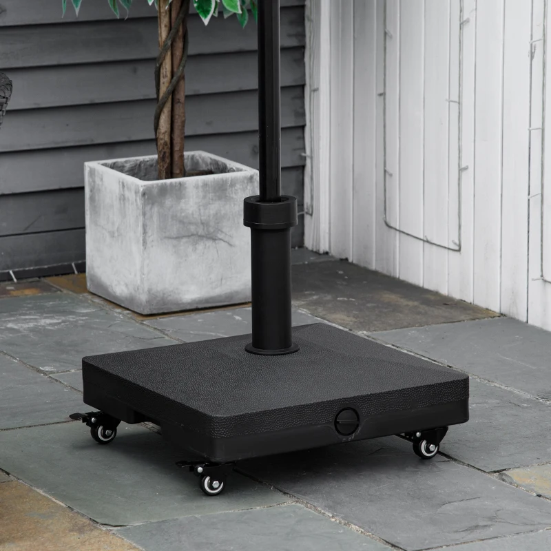 Outsunny HDPE Square Parasol Base, Portable Umbrella Stand Weights for Cantilever Banana Parasol with Wheels, 35lbs with Water or 40lbs with Sand, for Φ0.75", Φ1.5" Pole, Black