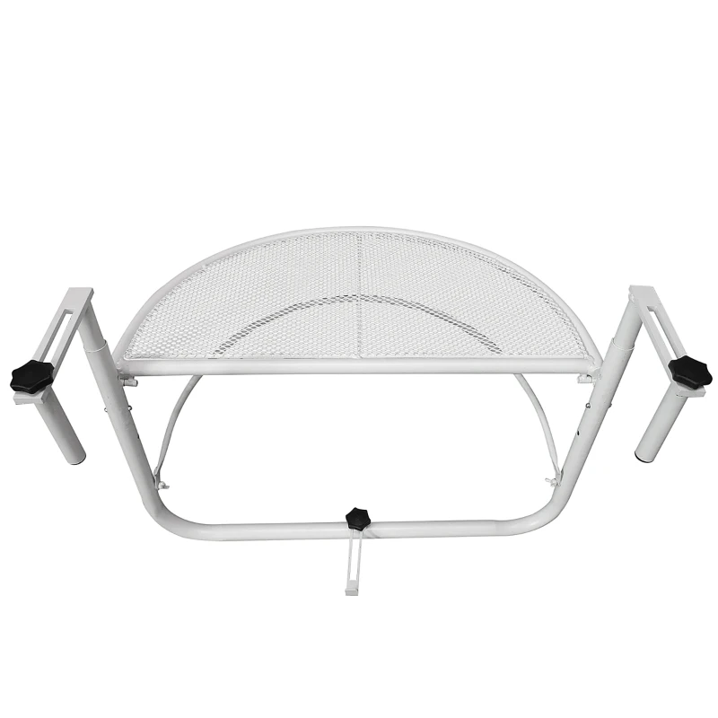 Outsunny Adjustable Balcony Hanging Railing Table, Metal Mounting Mini Wall Desk Storage Rack, Outdoor Flower Stand Serving Table Half Round, White
