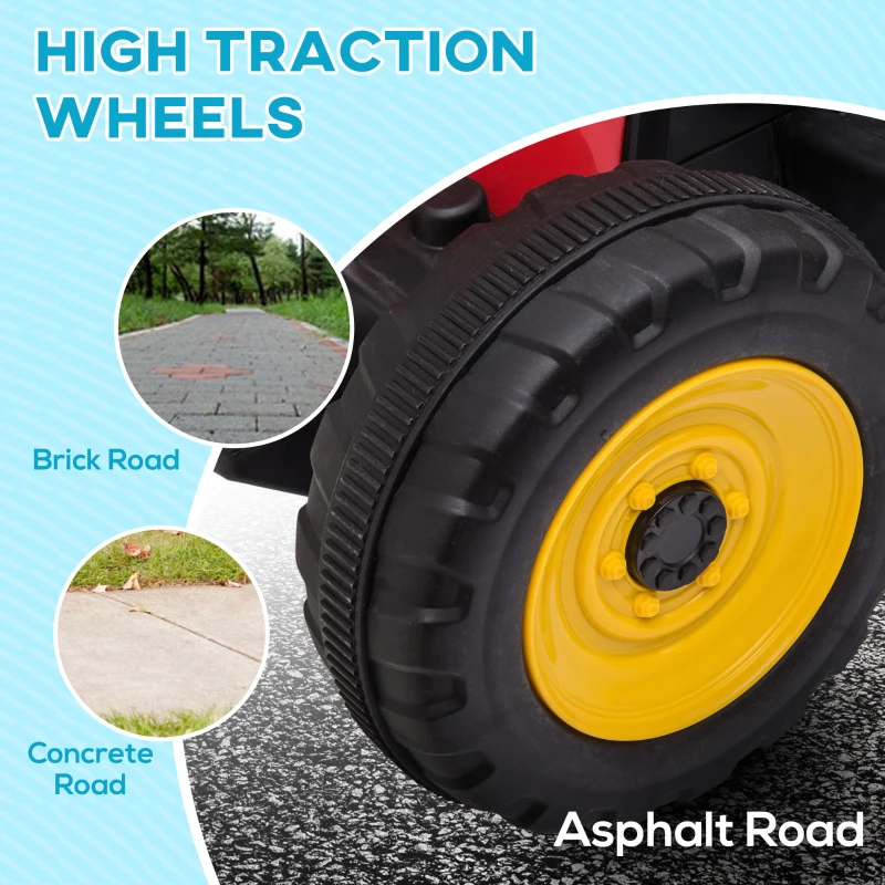 Aosom 12V Electric Ride on Tractor with Trailer, 25W Dual Motors, Red(m-7)