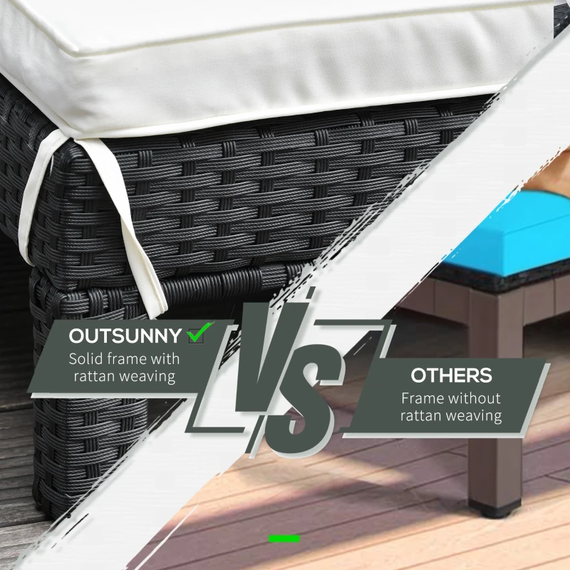 Outsunny Wicker Double Chaise Lounge Chair Outdoor Recliner 2 Person Rattan Patio Reclining Sunbed Furniture Cushioned w/Adjustable Backrest, Cream White