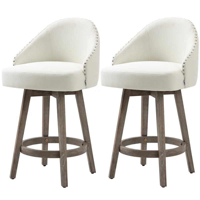 HOMCOM Bar Stools Set of 2 Fabric Kitchen Counter Stools, White