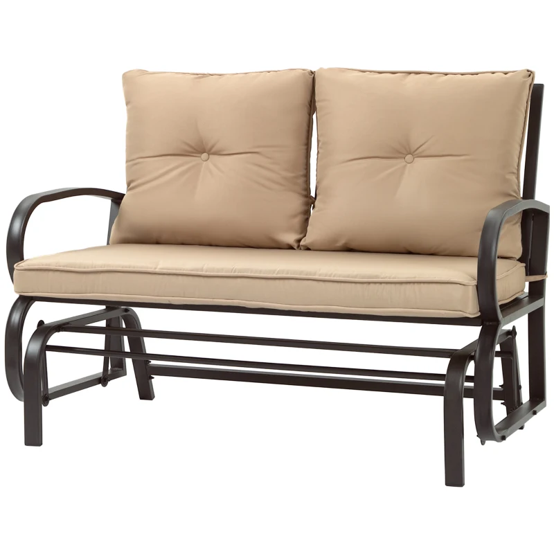 Outsunny 2-Person Outdoor Glider Chair, Patio Double Rocking Loveseat with Steel Frame and Cushions for Backyard, Garden and Porch, Khaki