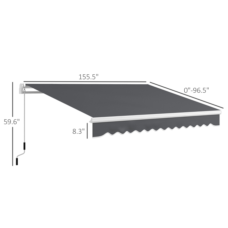 Outsunny 13' x 8' Patio Awning, Manual Retractable Sun Shade with UV Protection and Easy Crank Opening, Dark Gray