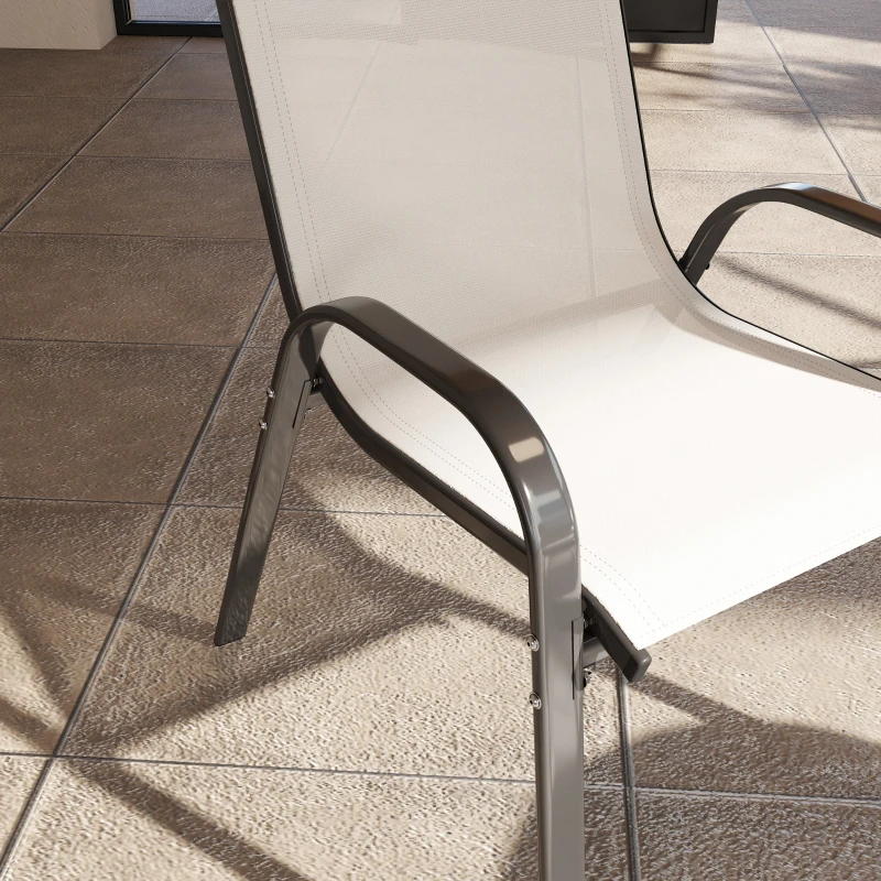 Outsunny Set of 4 Outdoor Dining Chairs, Stackable Patio Chairs with High Back, Breathable Mesh Seat for Garden Lawn, Beige