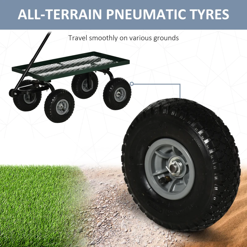 Outsunny Heavy Duty Garden Wagon Cart with 10" Wheels, 330 lbs Capacity, for Garden, Beach, Lawn, Black