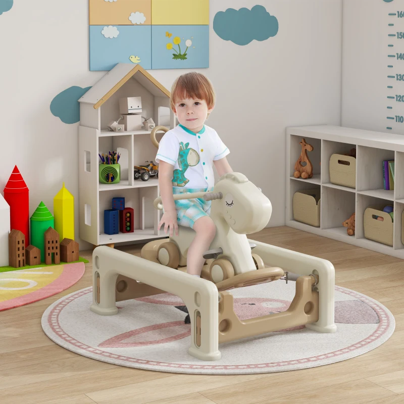 Qaba 5 in 1 Rocking Horse for Toddlers 1-6 Years with Detachable Balance Board, Push Handle, Footrest, Cream White