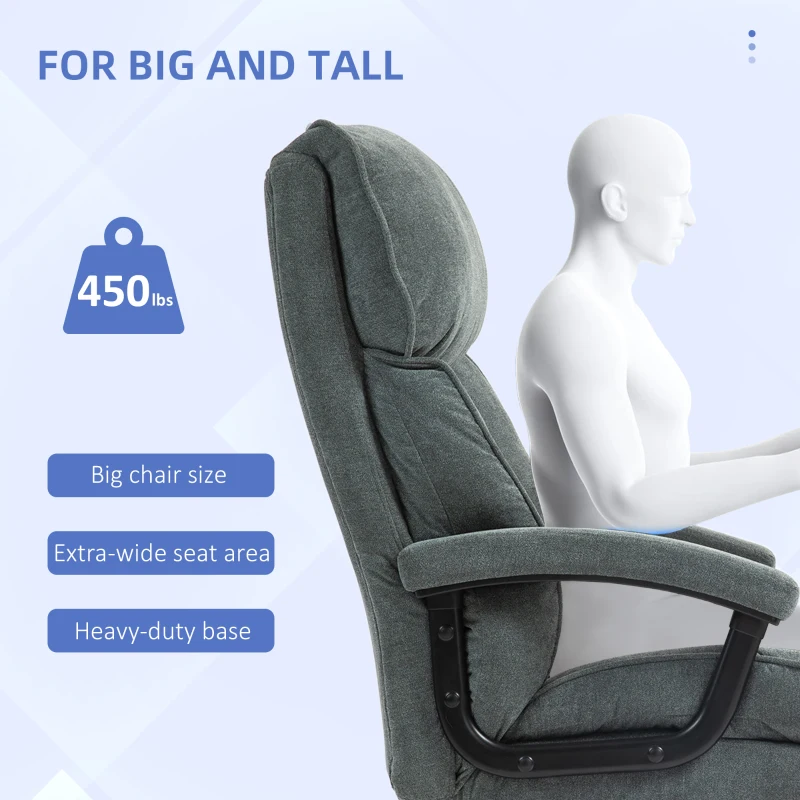 HOMCOM Big and Tall Executive Office Chair, Up to 450 lbs. Heavy Duty Desk Chair, Computer Chair for Heavy People, Gray