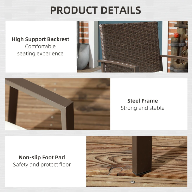 Outsunny PE Rattan Outdoor Dining Chair Set with Cushion, 2 Patio Wicker Dining Chairs with Backrest, Cream White