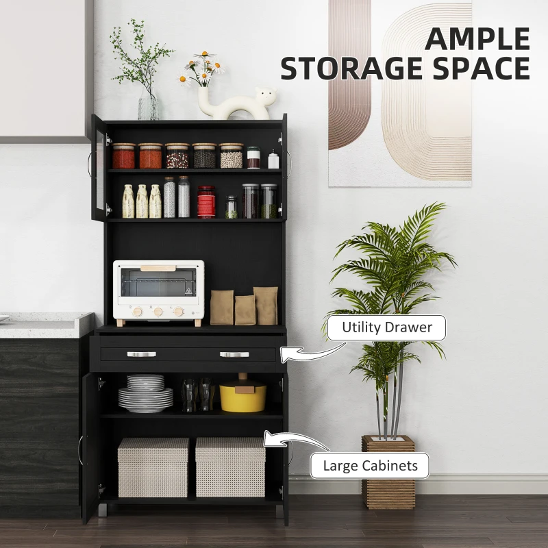 HOMCOM 67" Buffet with Hutch, Modern Kitchen Pantry, Freestanding Cabinet with Glass Doors, Shelves and Drawers, Black