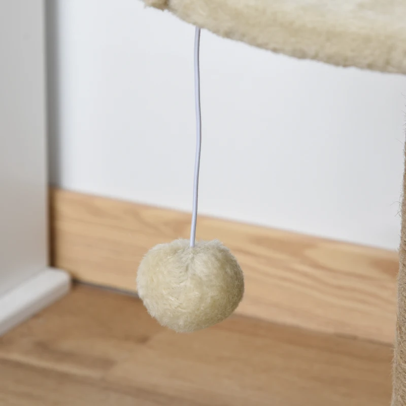 PawHut Cat Tree with Scratching Post, Toy Ball, Perch, Small Cat Tower for Indoor Cats - 16" x 16" x 19", Beige