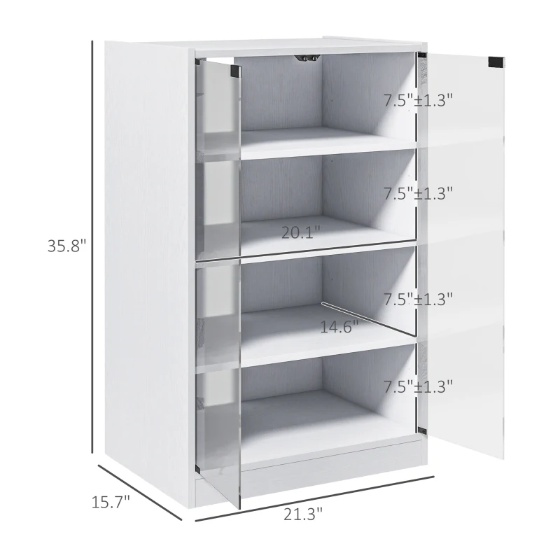 HOMCOM 4-Tier Media Cabinet, Media Stand with Adjustable Shelves, Tempered Glass Doors, and Cable Management, Distressed White