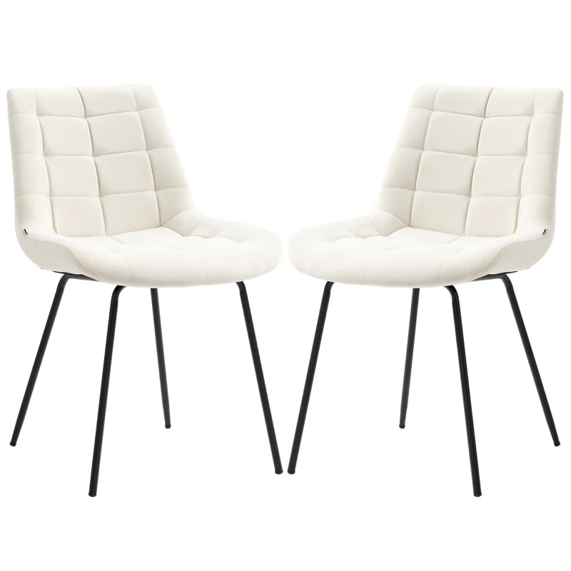 HOMCOM 2 Pieces Dining Chairs, Set of 2 Upholstered Kitchen Chairs with Padded Seat and Steel Legs for Living Room Cream White