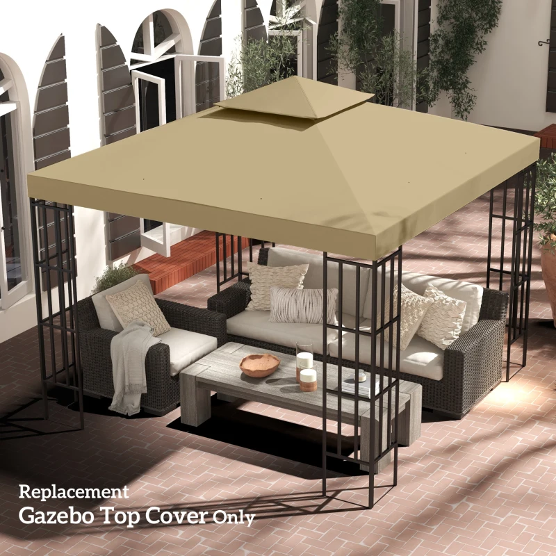 Outsunny 10' x 10' 2-Tier Canopy Replacement Cover Outdoor Garden Gazebo Top Cover, Beige