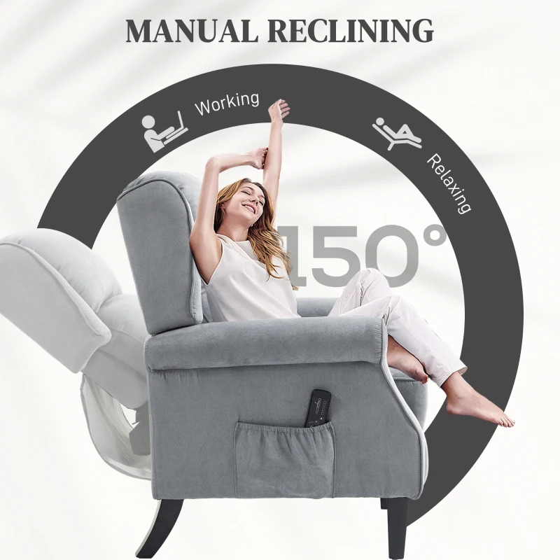 HOMCOM Push Back Recliner Chair, Vibration Massage Recliner for Living Room with Extendable Footrest, Remote, Pocket, Grey