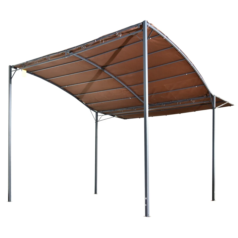 Outsunny 10x8ft Patio Metal Gazebo with Extendable Side Awning Outdoor Shelter Garden Sun Shade Canopy Deck Door Window Awning Brown