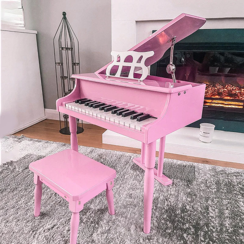 HOMCOM Modern Kids Piano, 30 Keys, Set of 2, Mini Toy for Child, Grand Piano with Music Stand and Bench, Ideal Gift, Pink